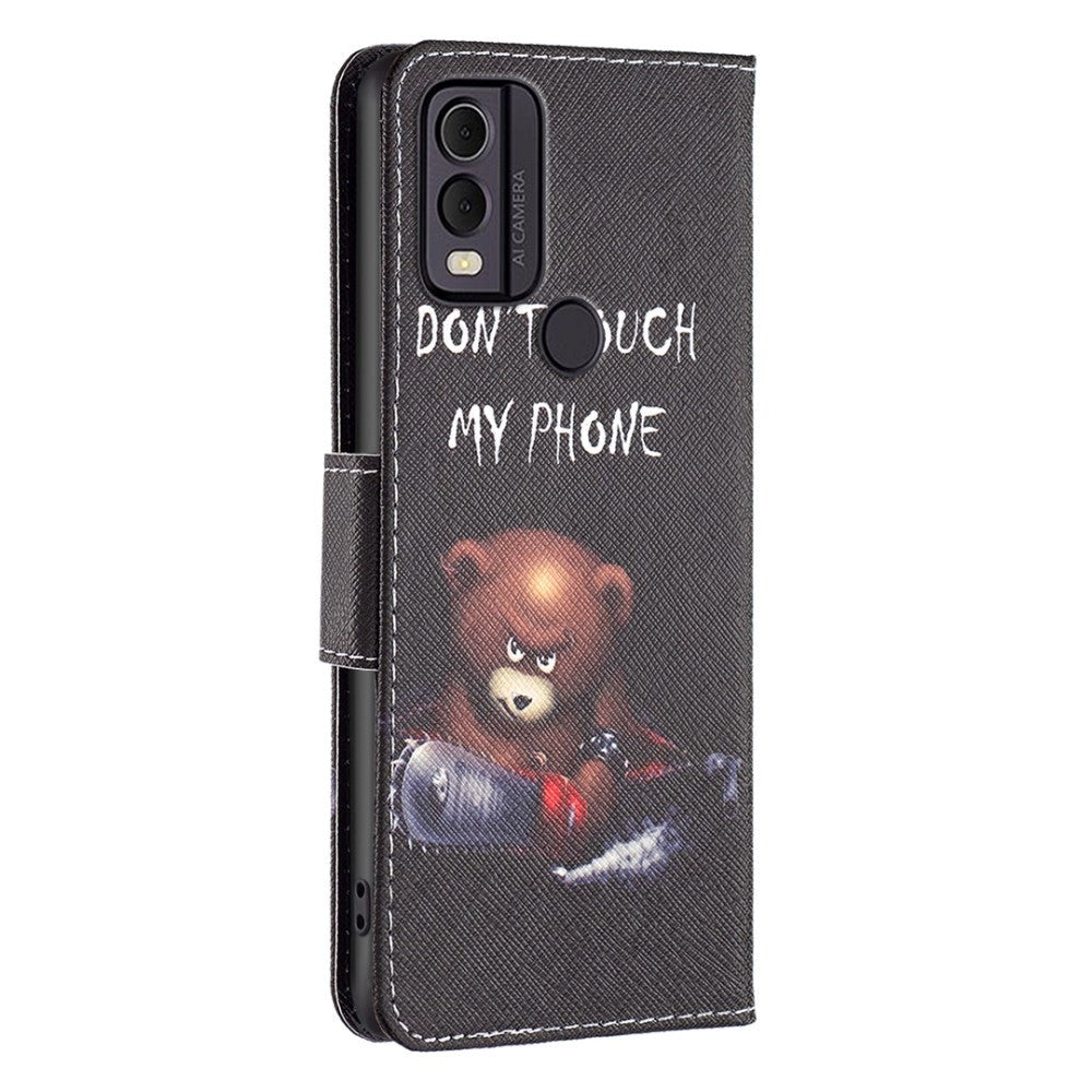 Nokia C22 Læder Mobil Cover m. Pung & Print - "Don't Touch My Phone" Bjørn