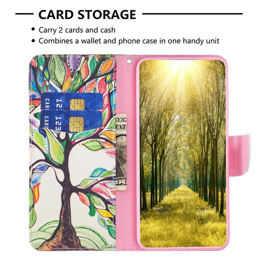 Nokia C22 Læder Mobil Cover m. Pung & Print - Farverigt Træ