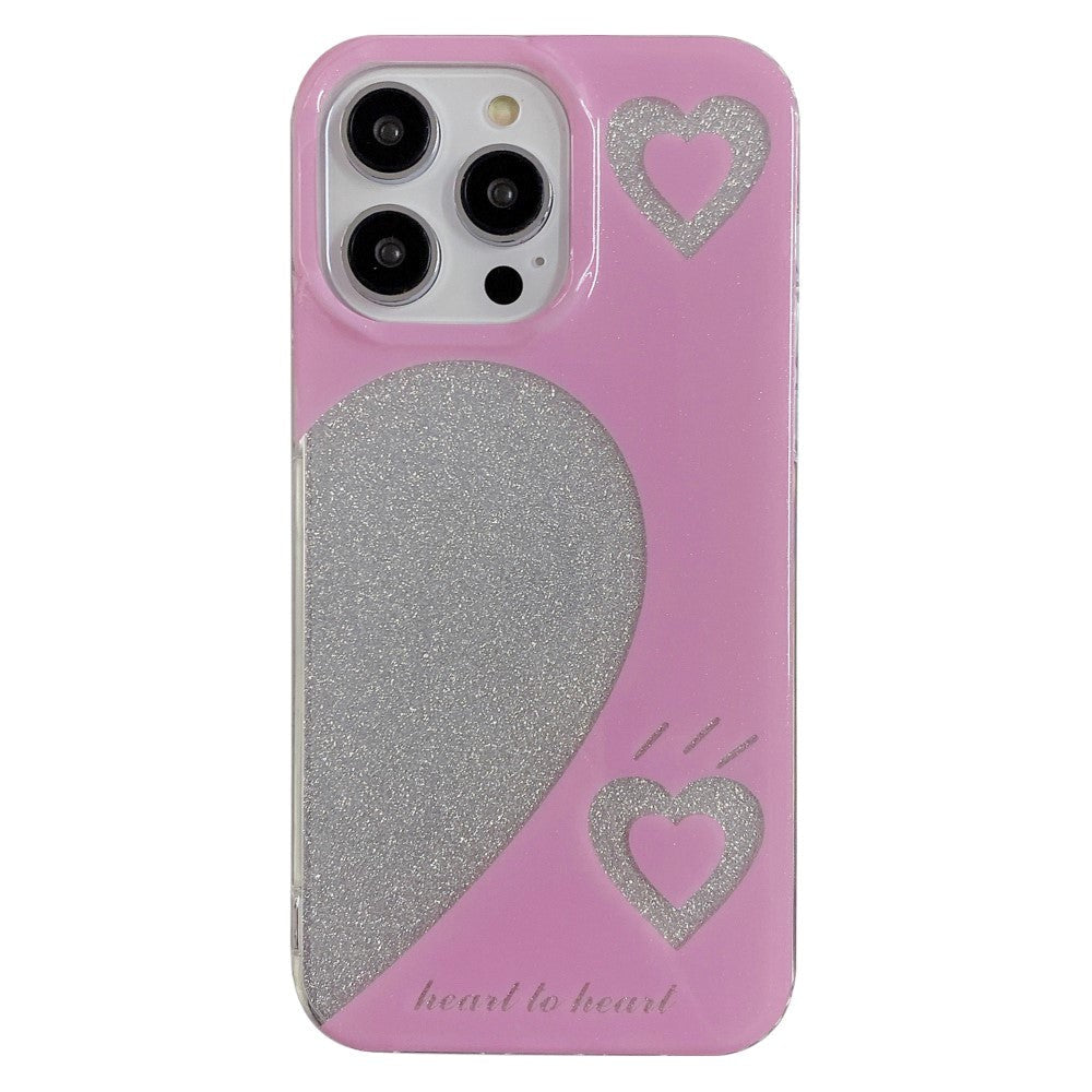 iPhone 13 Pro Glitter Plastik Mobil Cover - Heart To Heart