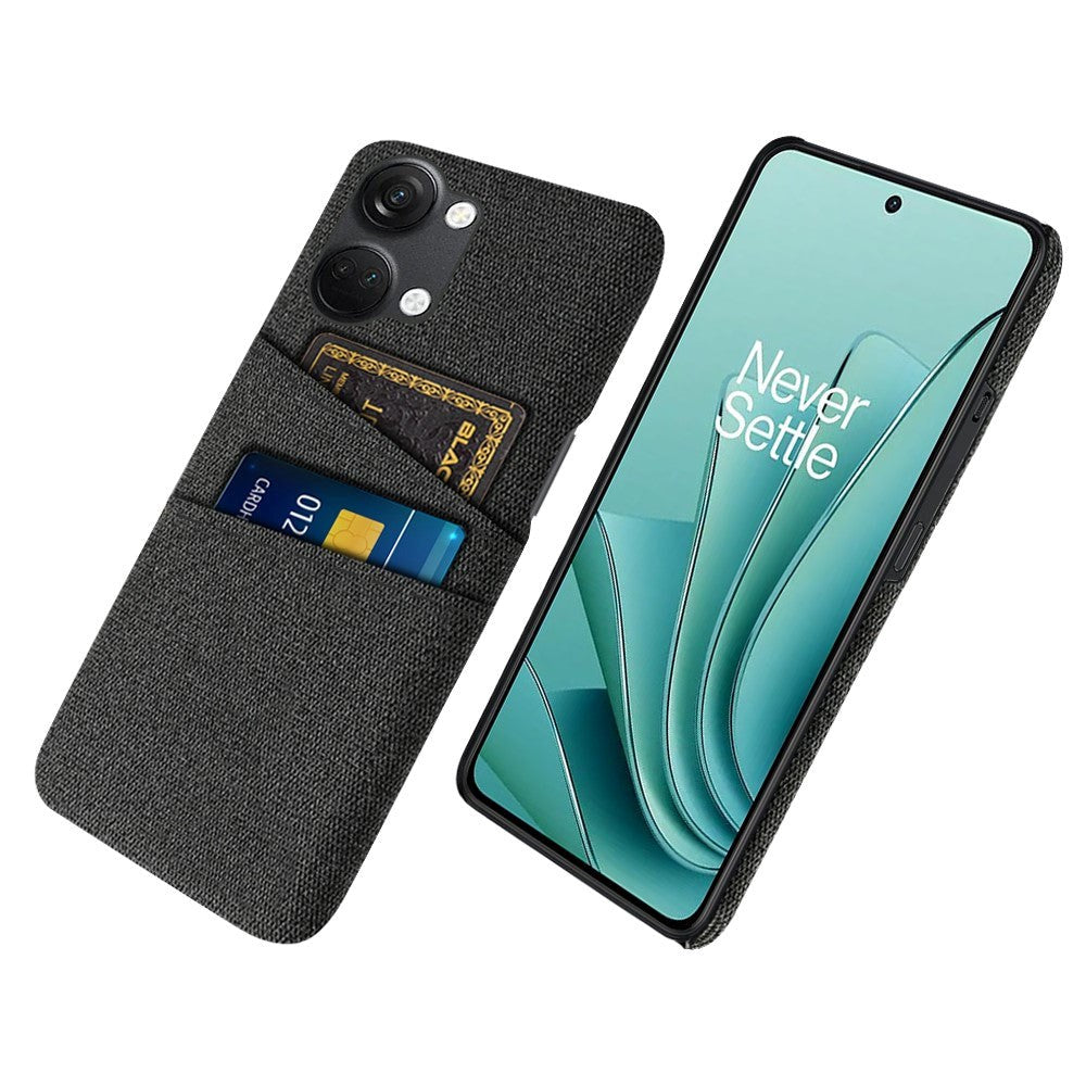 OnePlus Nord 3 (5G) Stofbetrukket Plastik Mobil Cover med Kortholder - Sort
