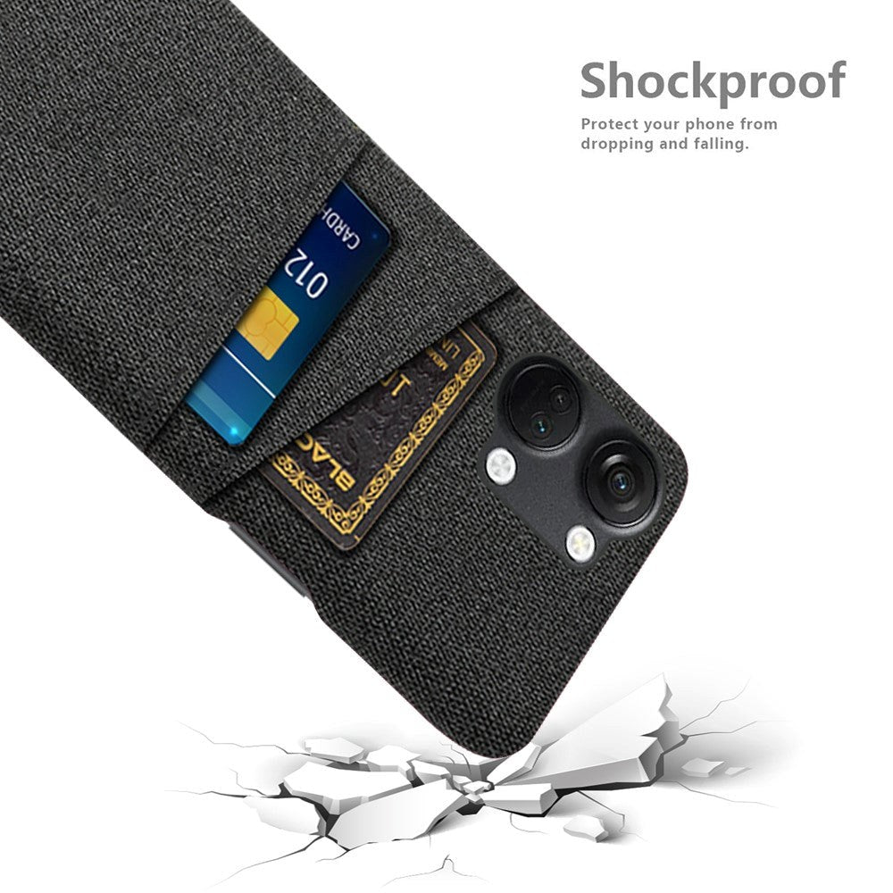 OnePlus Nord 3 (5G) Stofbetrukket Plastik Mobil Cover med Kortholder - Sort