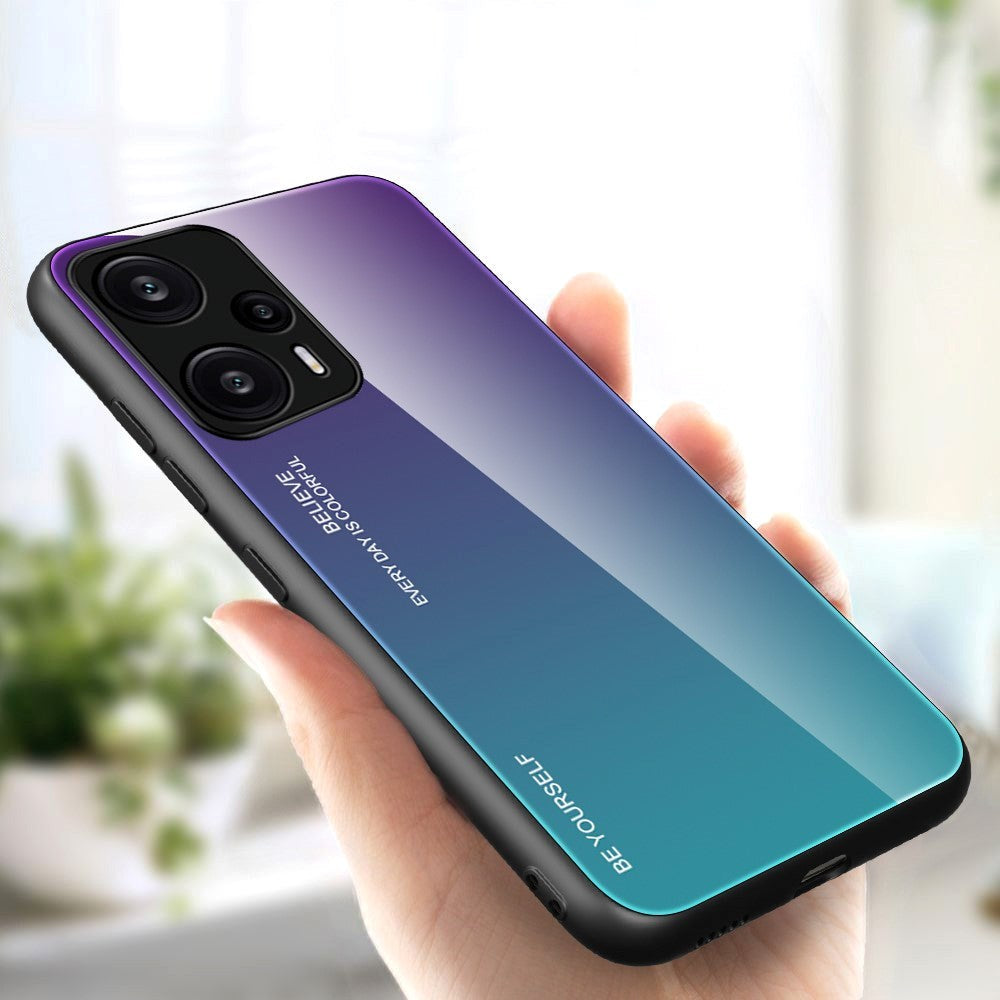 Xiaomi Poco F5 Mobil Cover m. Glas Bagside - Lilla / Blå