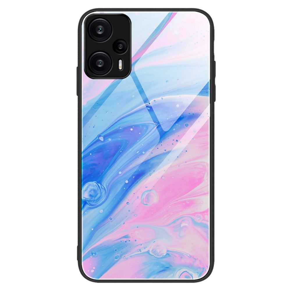 Xiaomi Poco F5 Mobil Cover m. Glasbagside - Blå og Lyserød Marmor