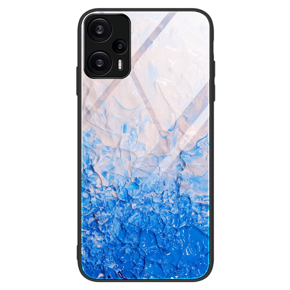Xiaomi Poco F5 Mobil Cover m. Glasbagside - Blå og Lyserød Marmor Mønster