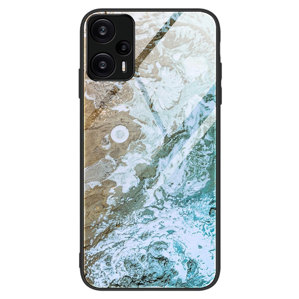 Xiaomi Poco F5 Mobil Cover m. Glasbagside - Blå Marmor Mønster