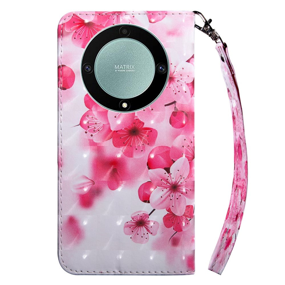 Honor Magic5 Lite Light Spot Læder Mobil Cover - Lyserøde Blomster