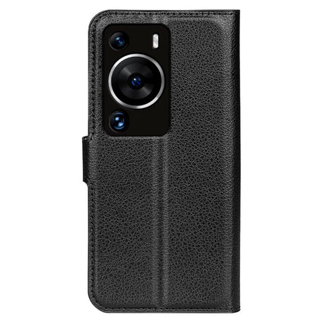 Huawei P60 Pro Litchi Læder Mobil Cover m. Pung - Sort