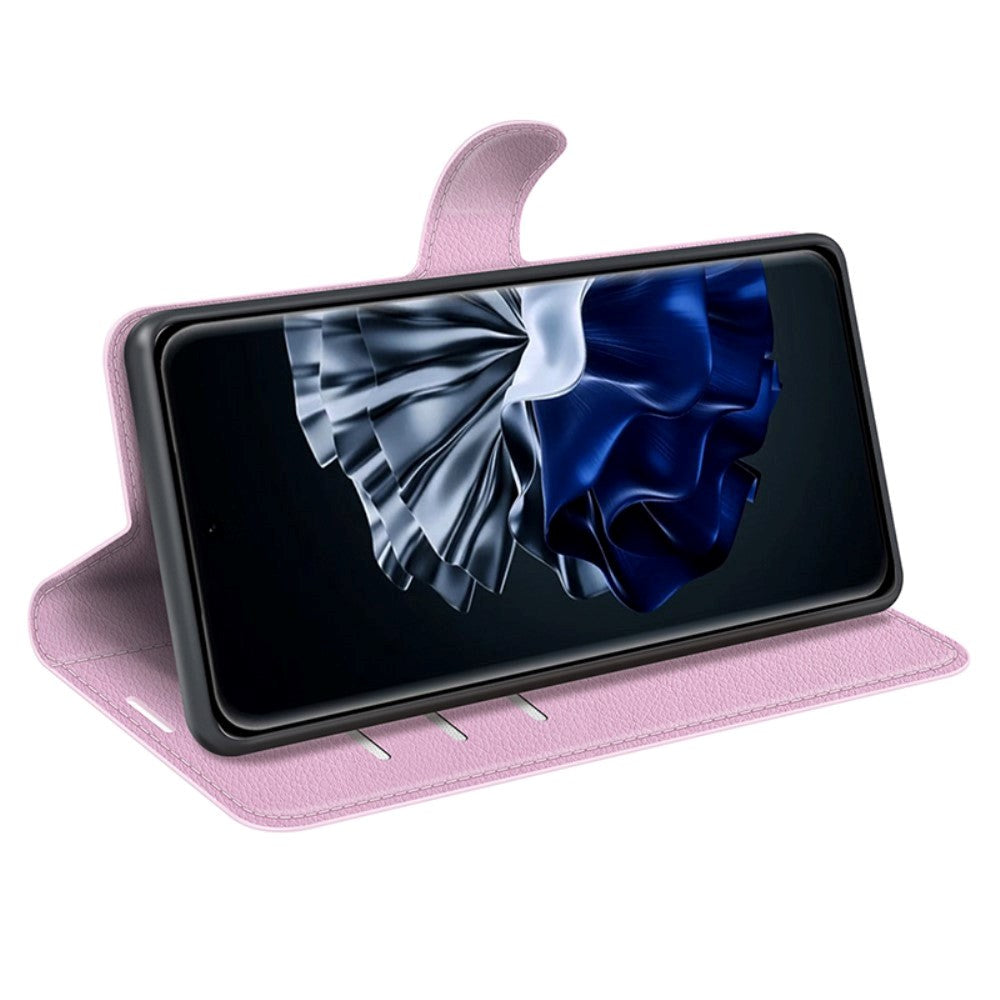 Huawei P60 Pro Litchi Læder Mobil Cover m. Pung - Lyserød