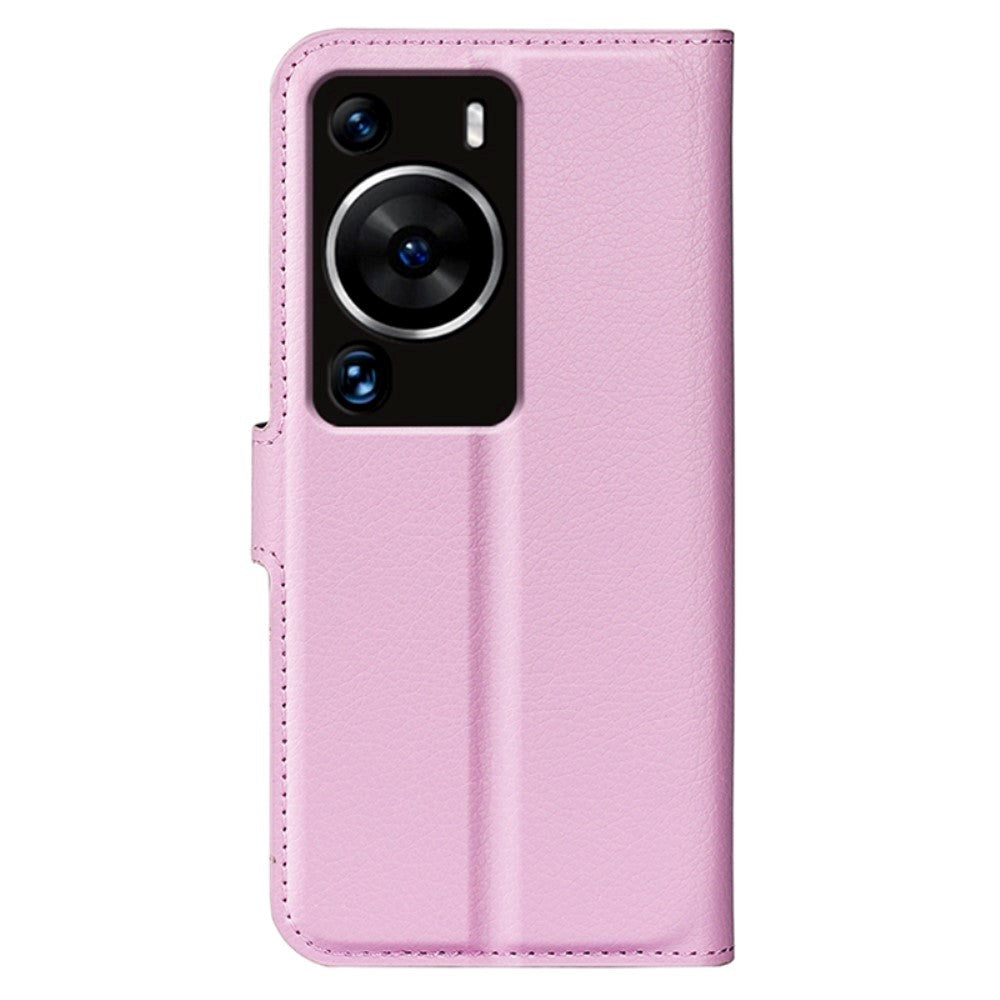 Huawei P60 Pro Litchi Læder Mobil Cover m. Pung - Lyserød