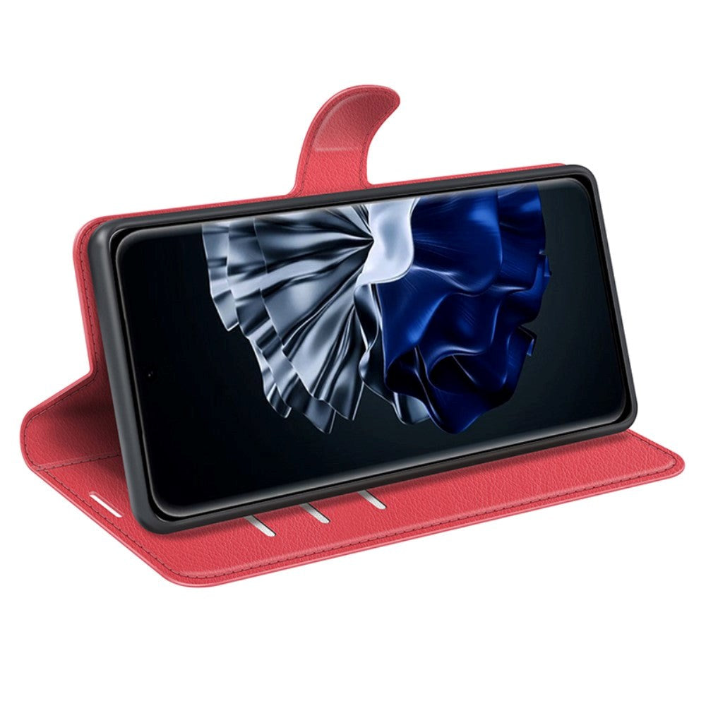 Huawei P60 Pro Litchi Læder Mobil Cover m. Pung - Rød