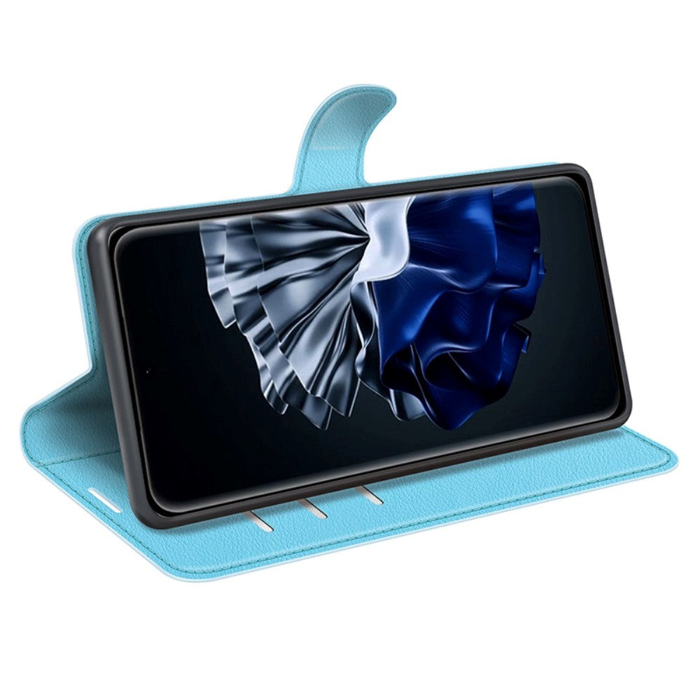 Huawei P60 Pro Litchi Læder Mobil Cover m. Pung - Blå