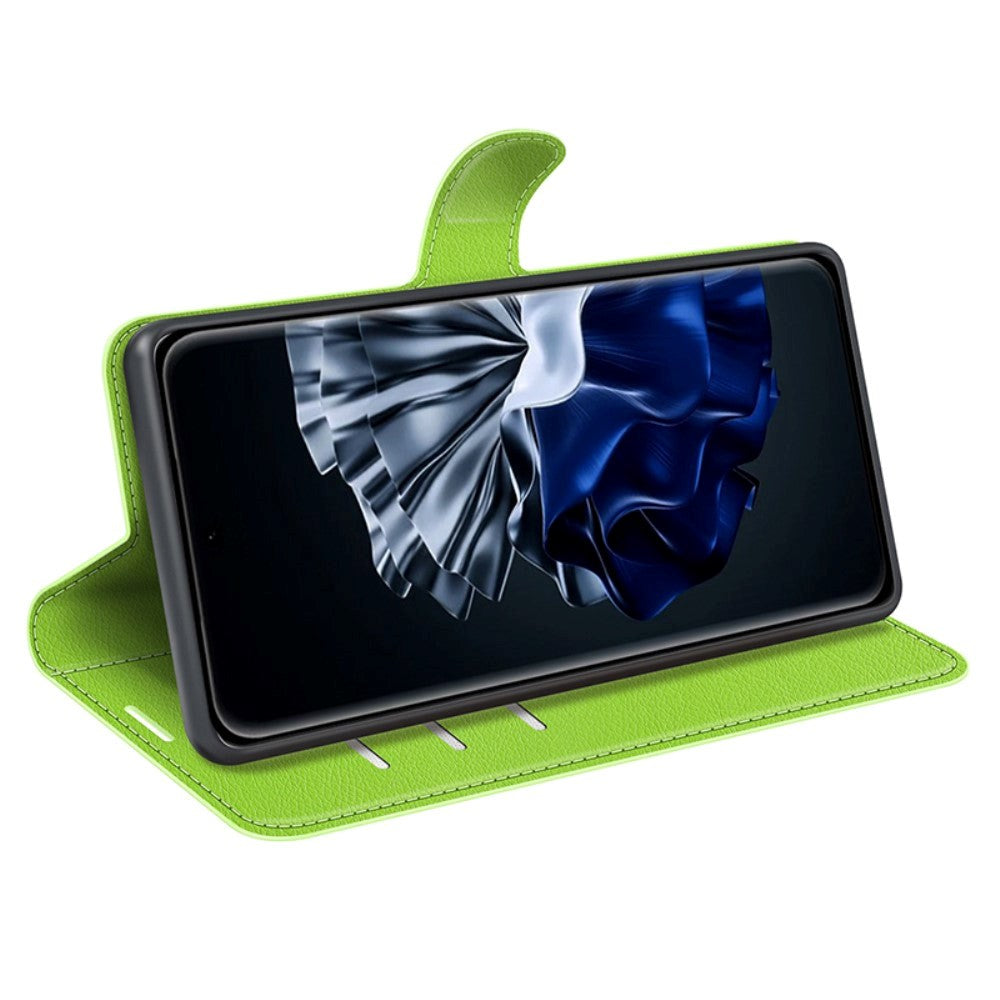 Huawei P60 Pro Litchi Læder Mobil Cover m. Pung - Grøn