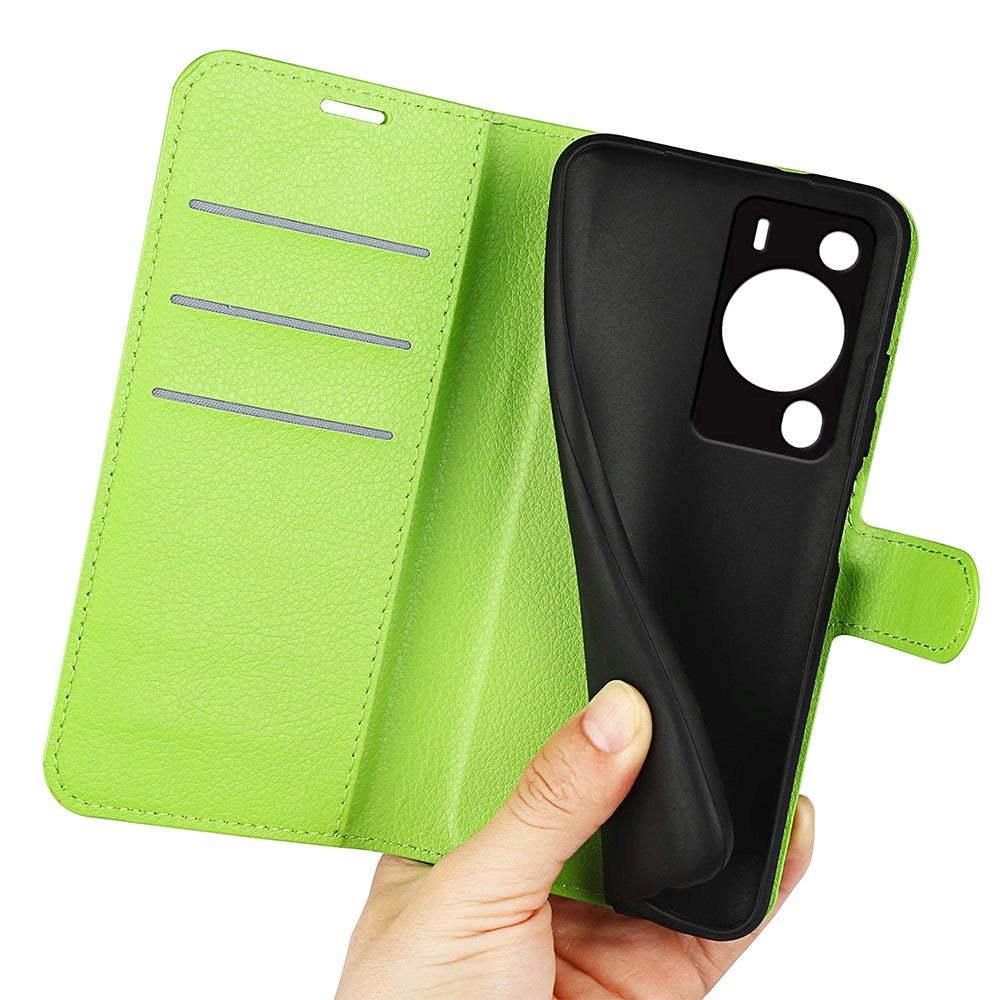 Huawei P60 Pro Litchi Læder Mobil Cover m. Pung - Grøn