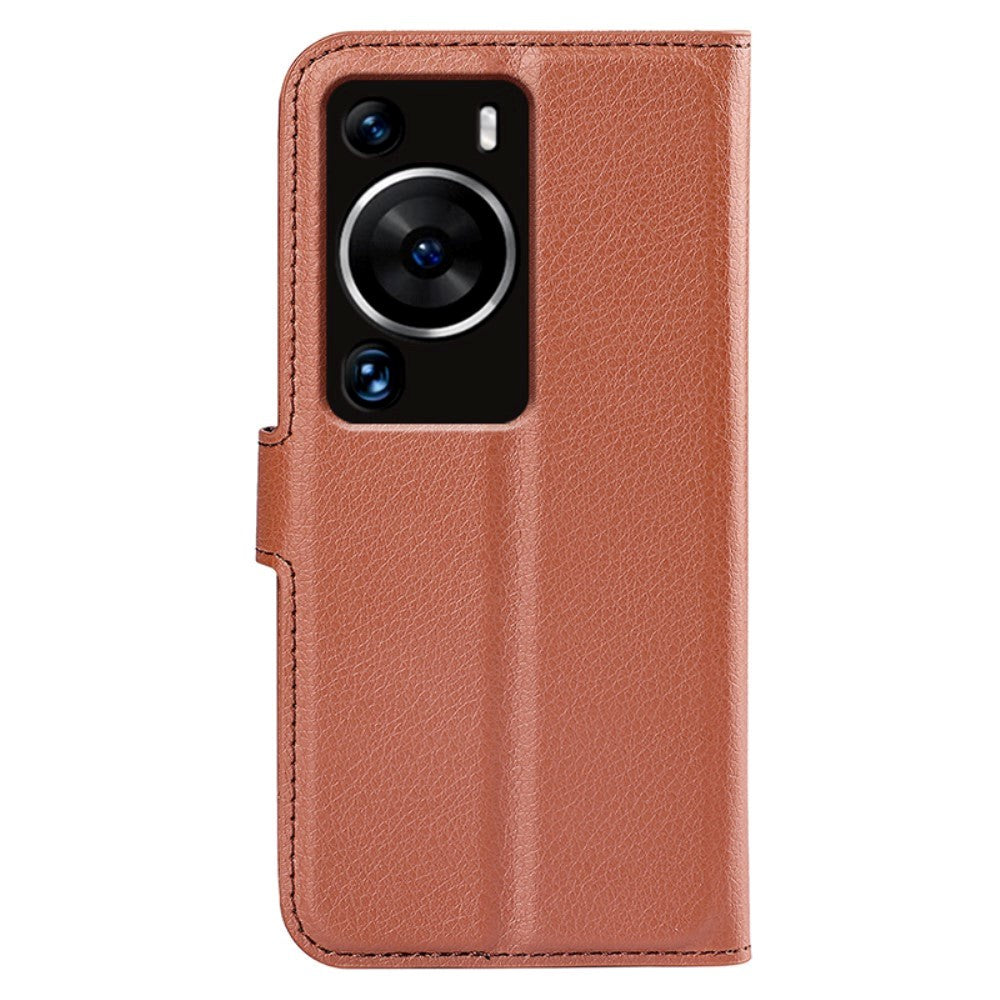 Huawei P60 Pro Litchi Læder Mobil Cover m. Pung - Brun