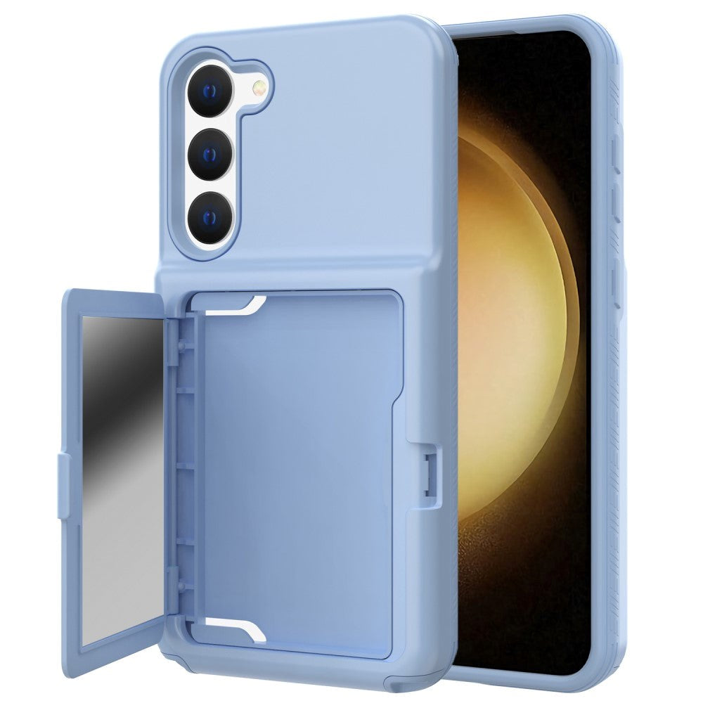 Samsung Galaxy S23 Hybrid Håndværker Mobil Cover m. Kortholder & Indbygget Spejl - Blå