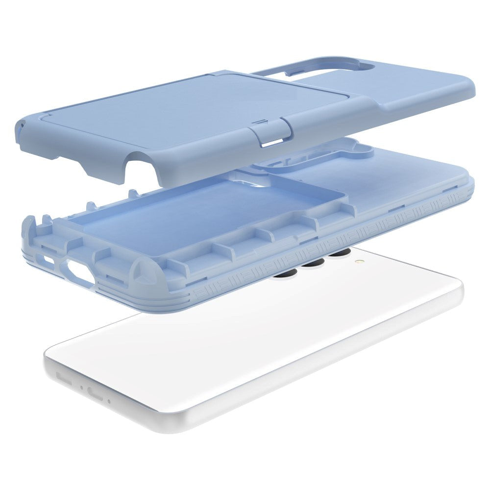 Samsung Galaxy S23 Hybrid Håndværker Mobil Cover m. Kortholder & Indbygget Spejl - Blå