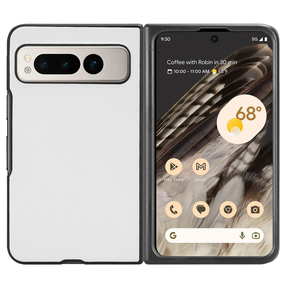 Google Pixel Fold Læderbetrukket Plastik Mobil Cover - Hvid Carbon