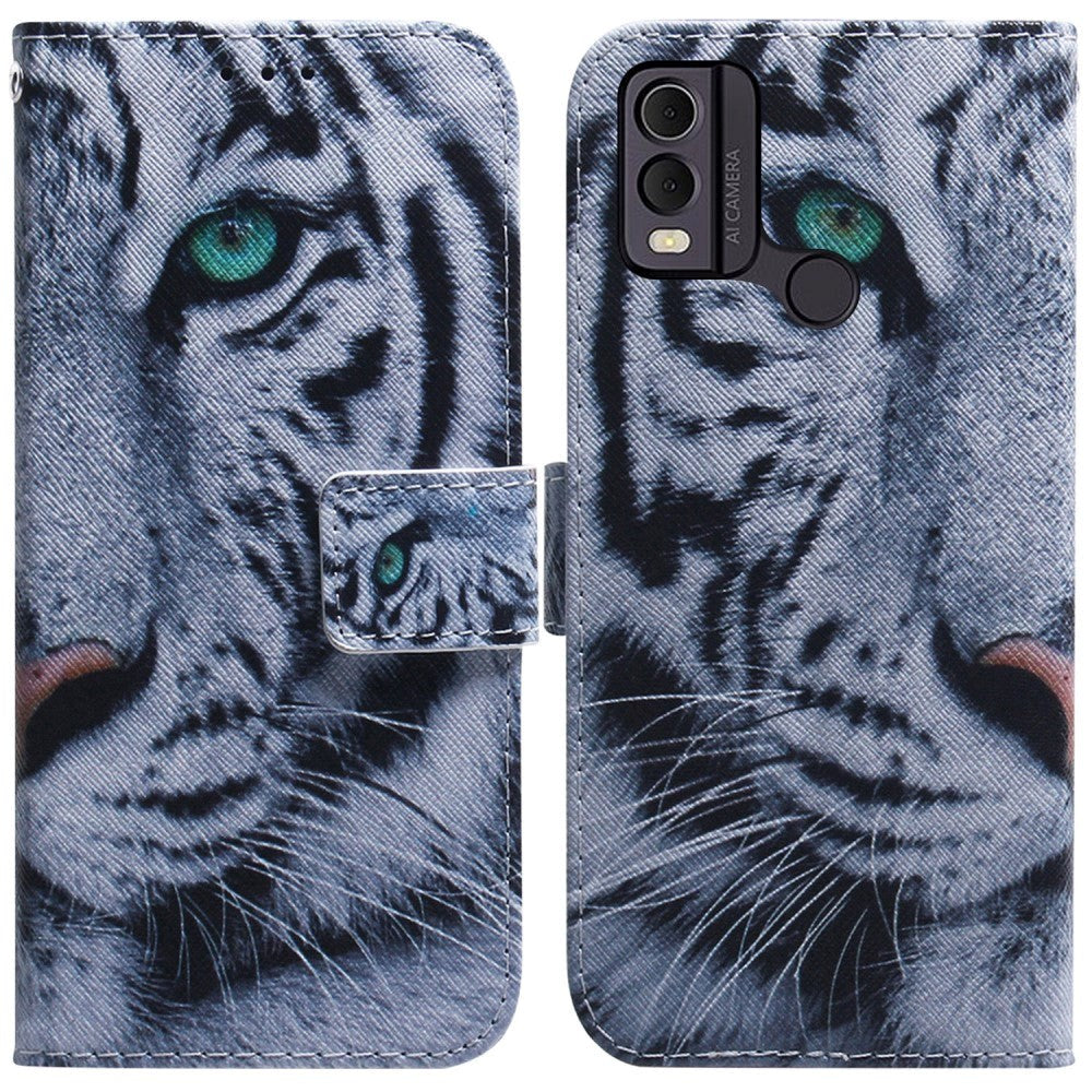 Nokia C22 Læder Mobil Cover m. Pung & Print - Tiger