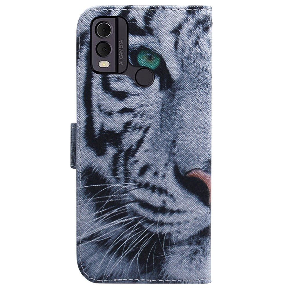 Nokia C22 Læder Mobil Cover m. Pung & Print - Tiger