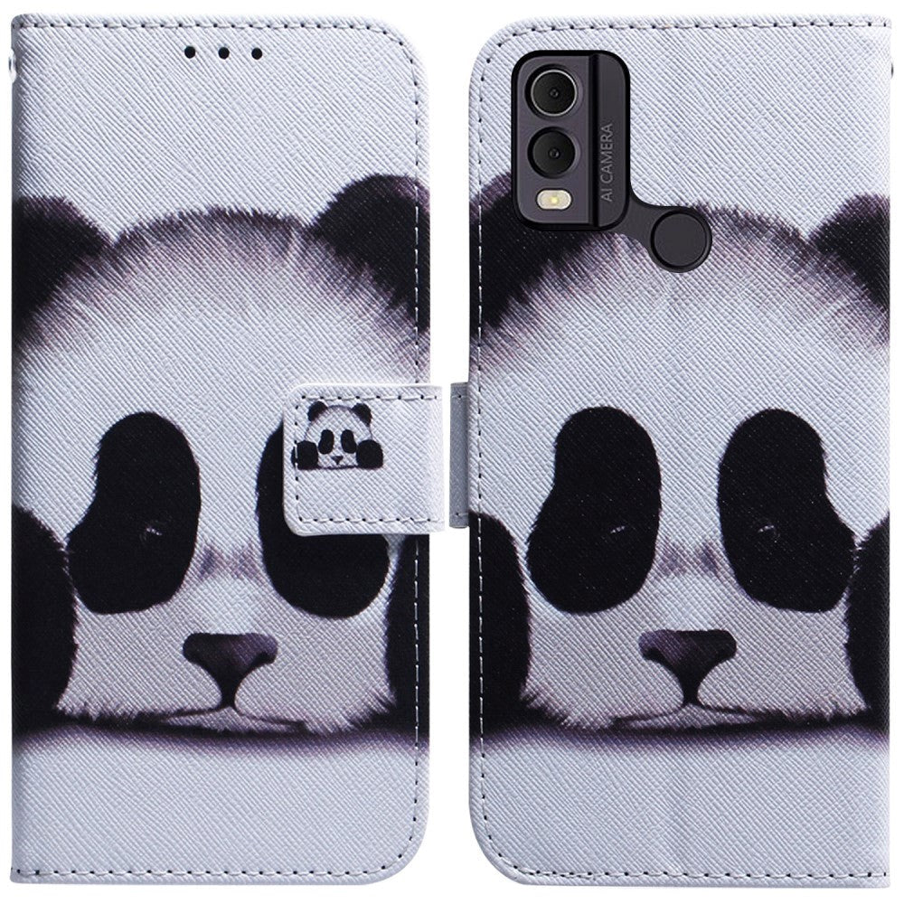 Nokia C22 Læder Mobil Cover m. Pung & Print - Panda