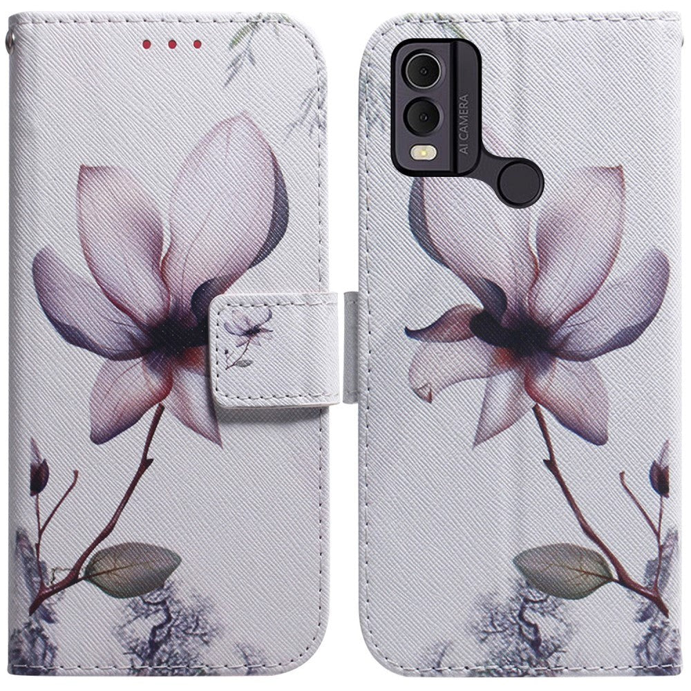 Nokia C22 Læder Mobil Cover m. Pung & Print - Blomst