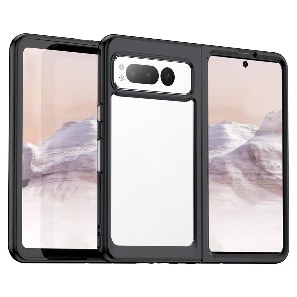 Google Pixel Fold Hybrid Plastik Mobil Cover - Gennemsigtig / Sort