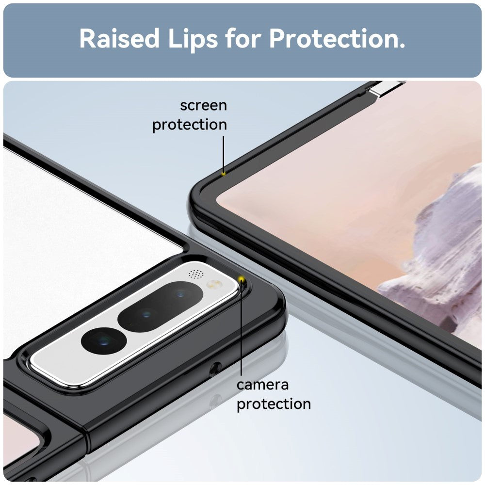 Google Pixel Fold Hybrid Plastik Mobil Cover - Gennemsigtig / Sort