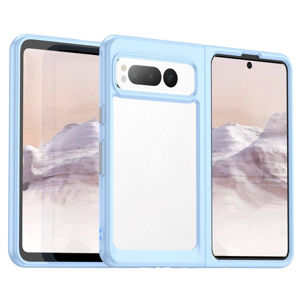 Google Pixel Fold Hybrid Plastik Mobil Cover - Gennemsigtig / Blå