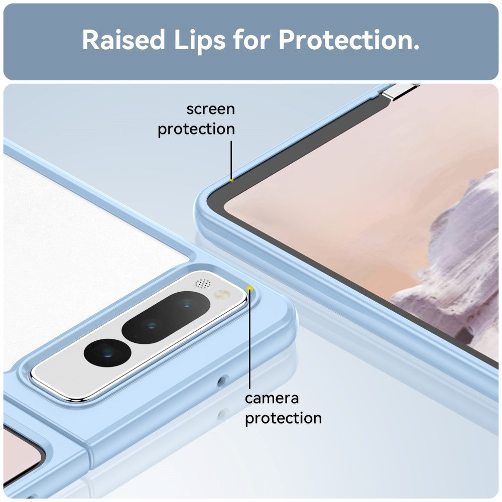 Google Pixel Fold Hybrid Plastik Mobil Cover - Gennemsigtig / Blå