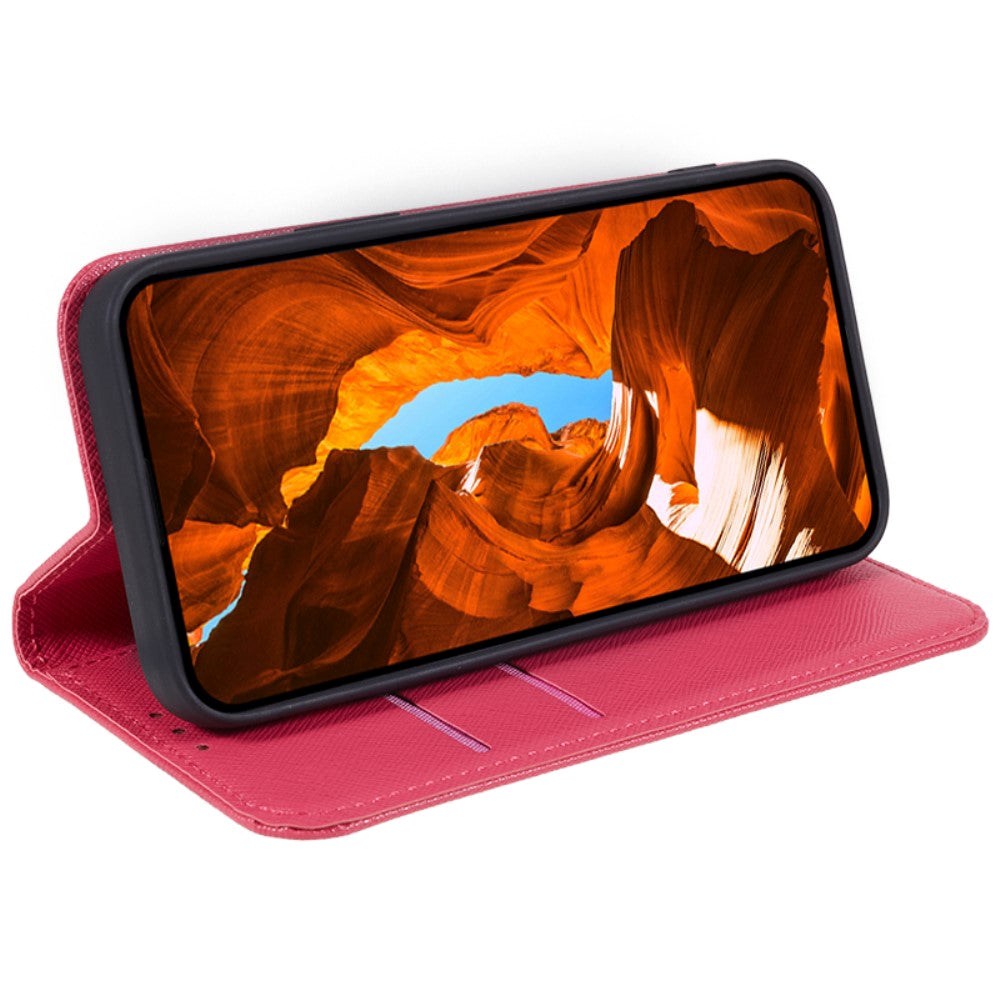 Motorola Edge 40 Læder Mobil Cover m. Kortholder & Ståfunktion - Lyserød