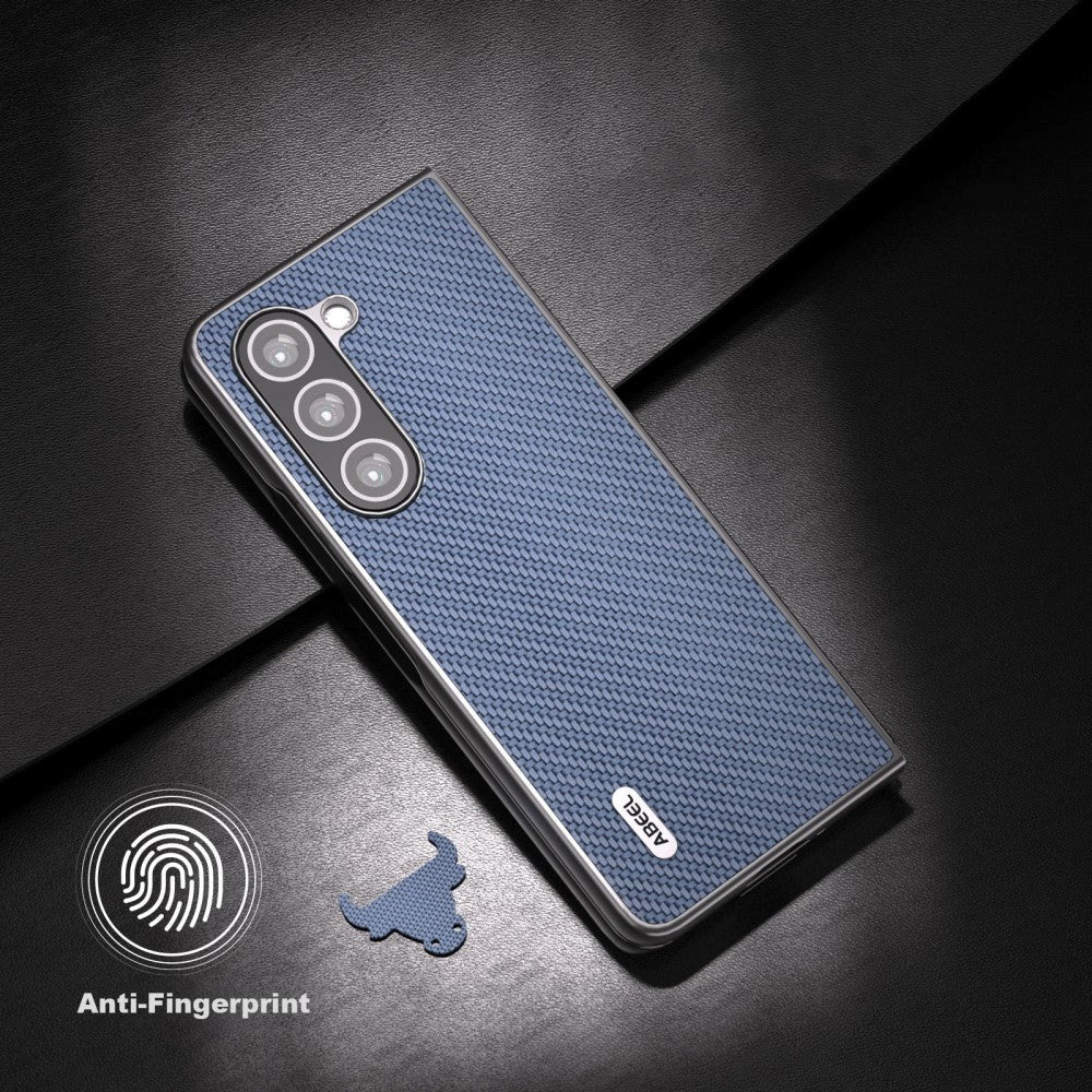 Samsung Galaxy Z Fold5 (5G) Læderbetrukket Plastik Mobil Cover - Blå Carbon