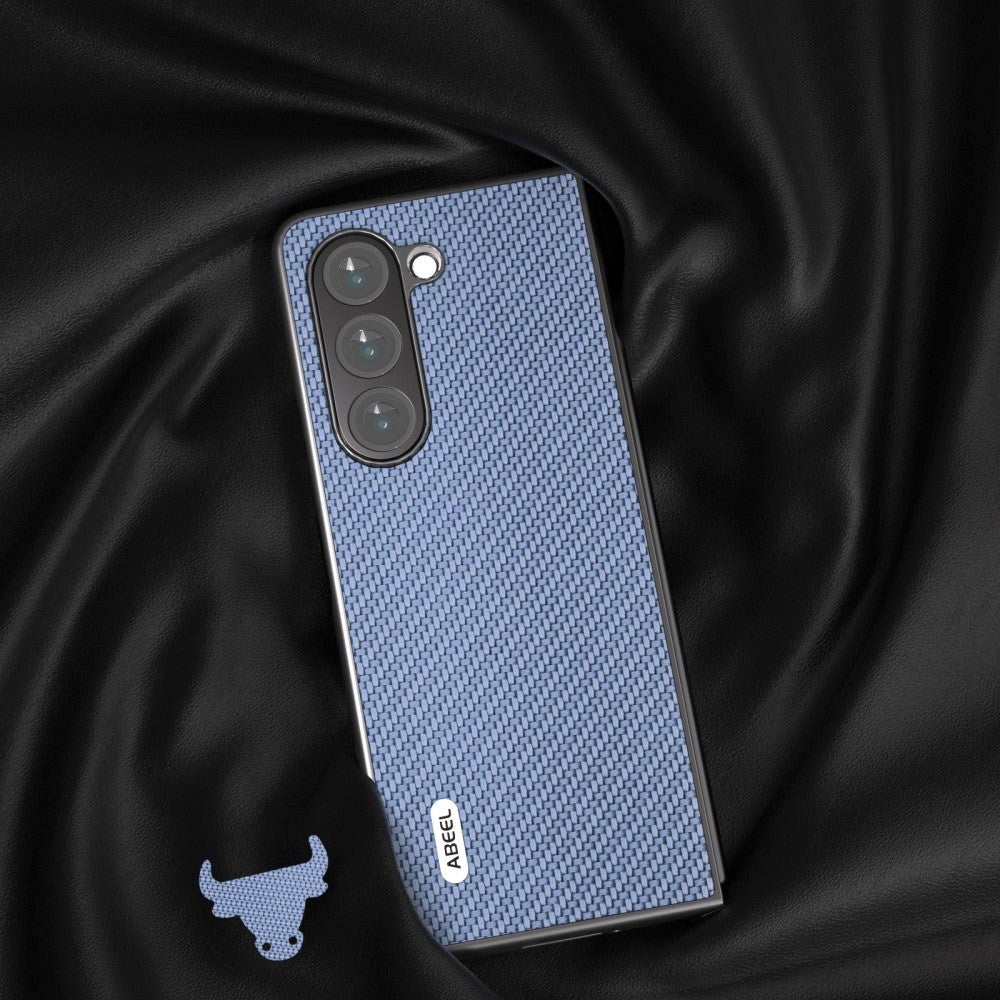 Samsung Galaxy Z Fold5 (5G) Læderbetrukket Plastik Mobil Cover - Blå Carbon