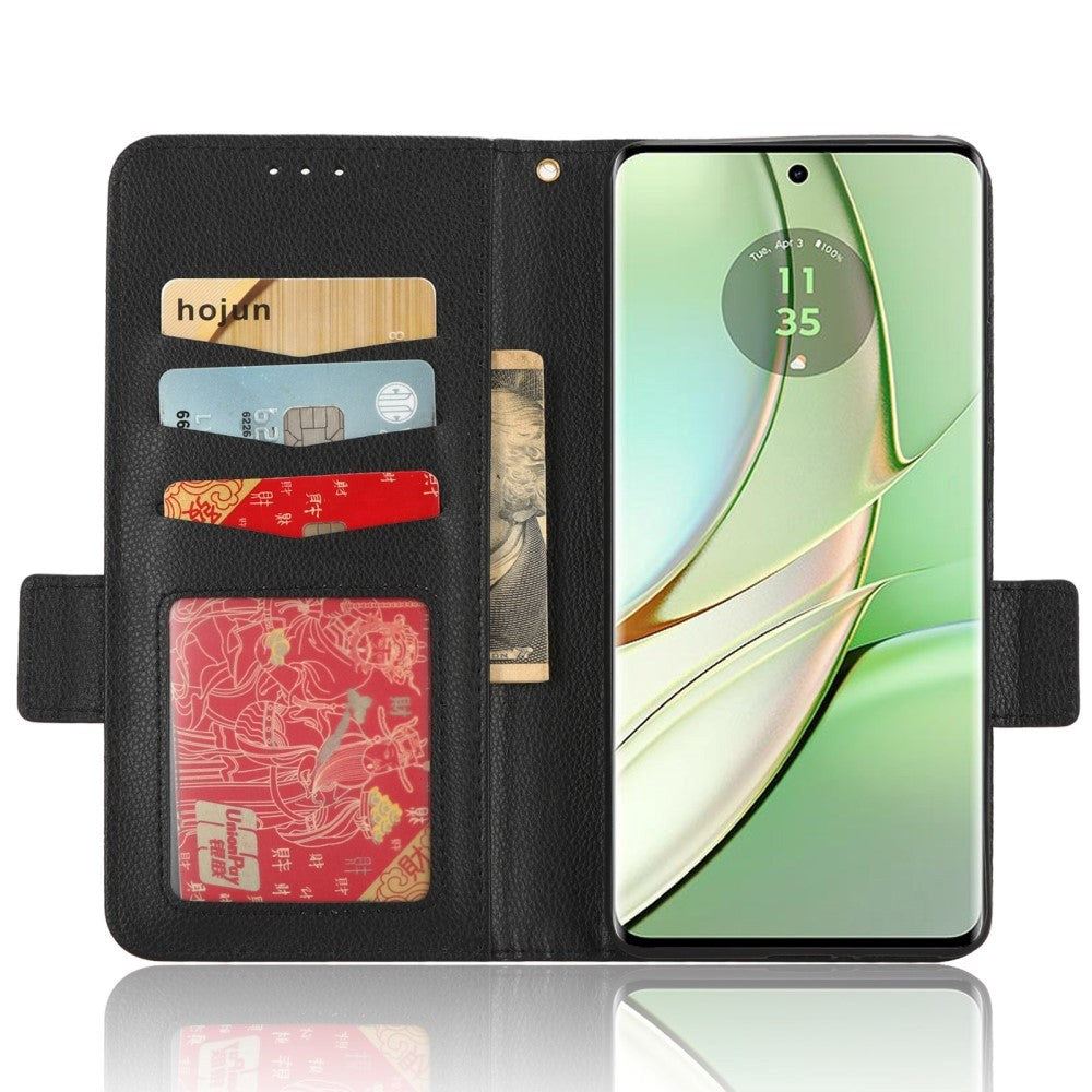 Motorola Edge 40 PU Litchi Læder Mobil Cover m. Pung - Sort