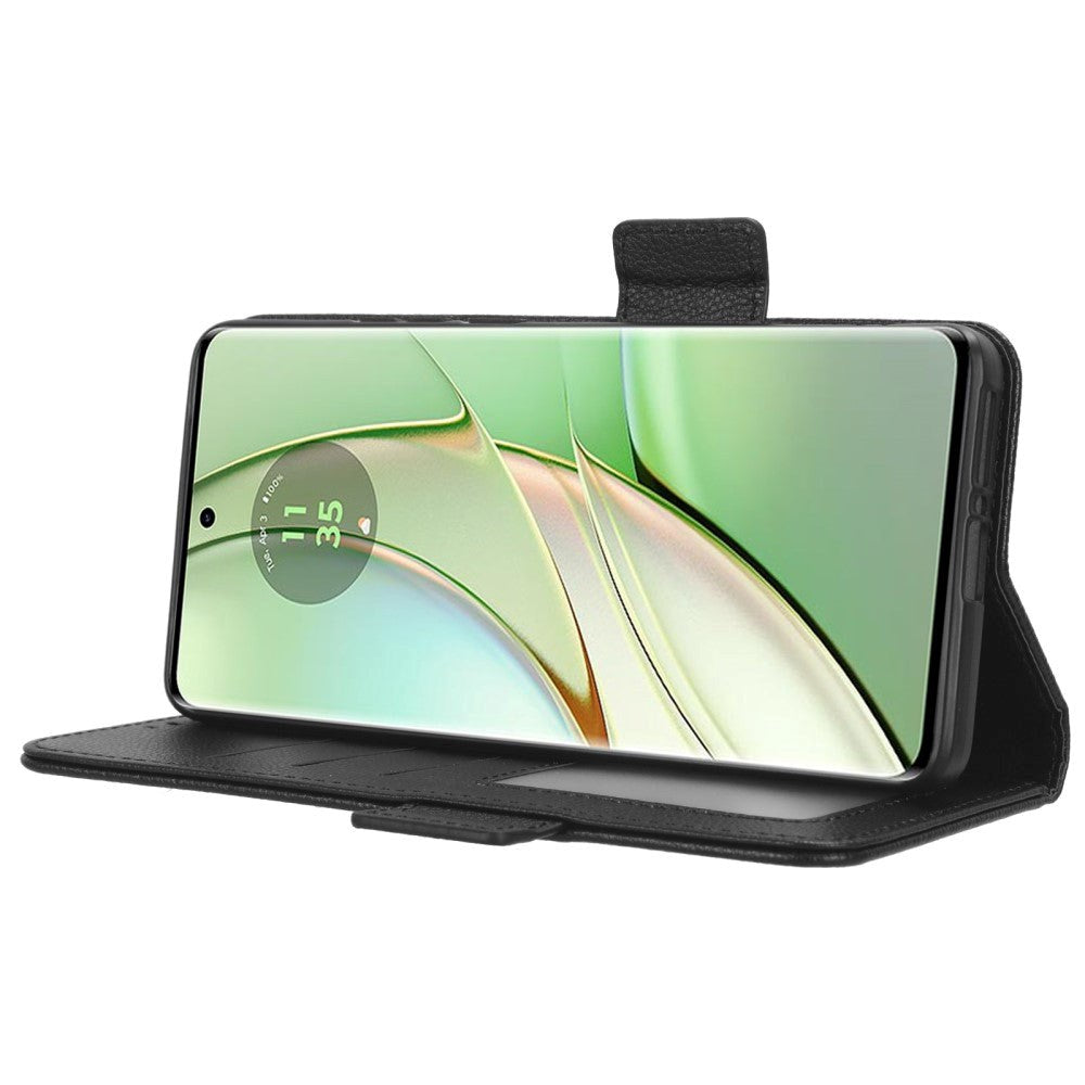 Motorola Edge 40 PU Litchi Læder Mobil Cover m. Pung - Sort