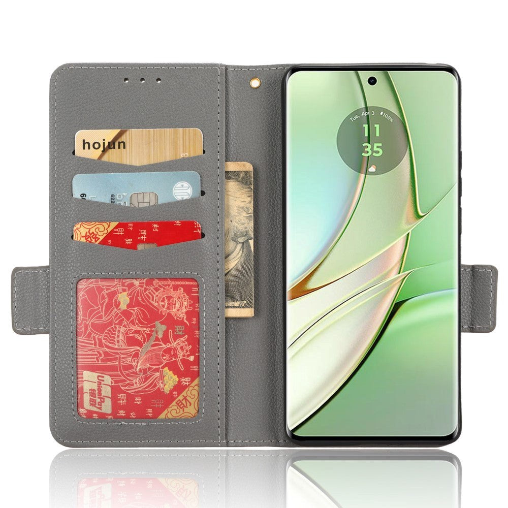 Motorola Edge 40 PU Litchi Læder Mobil Cover m. Pung - Grå