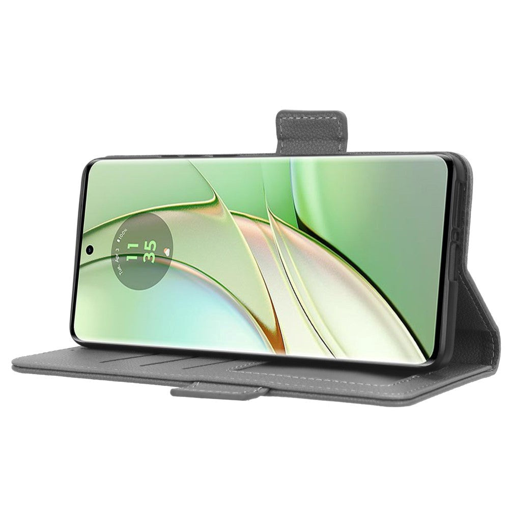 Motorola Edge 40 PU Litchi Læder Mobil Cover m. Pung - Grå