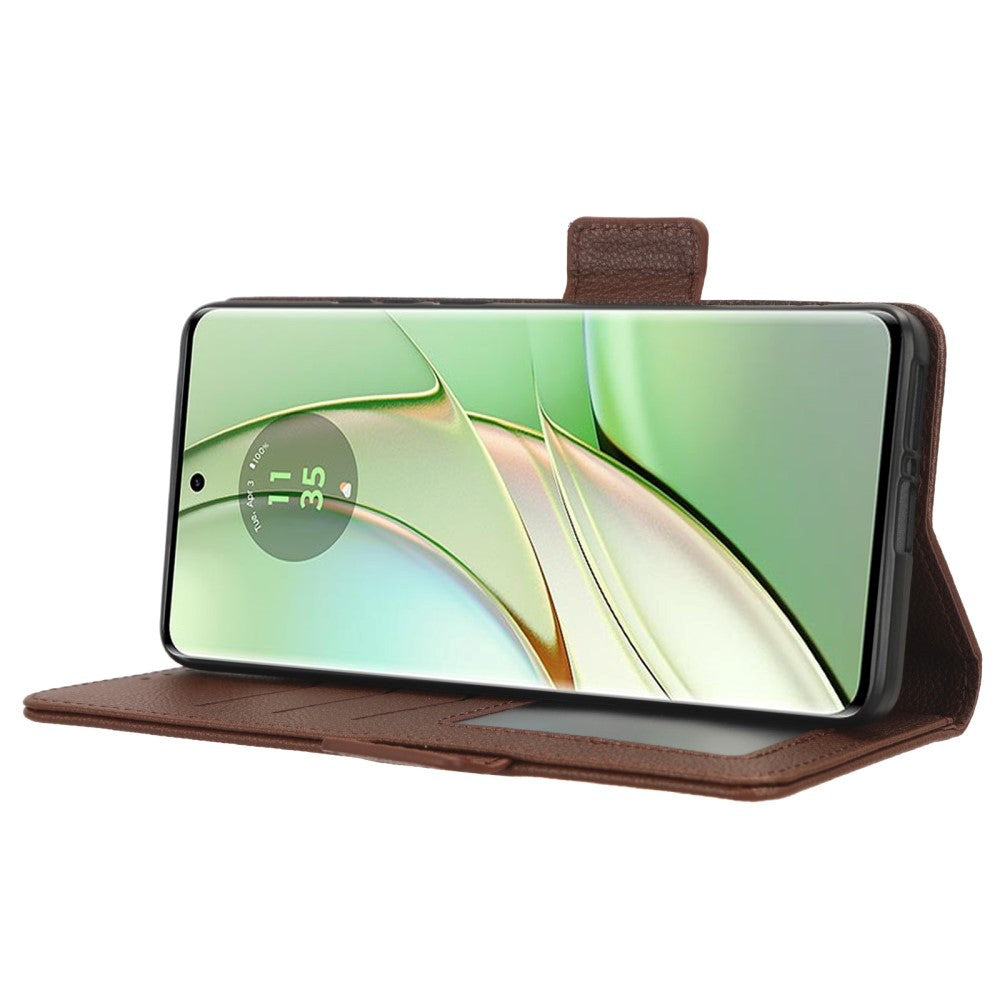 Motorola Edge 40 PU Litchi Læder Mobil Cover m. Pung - Brun