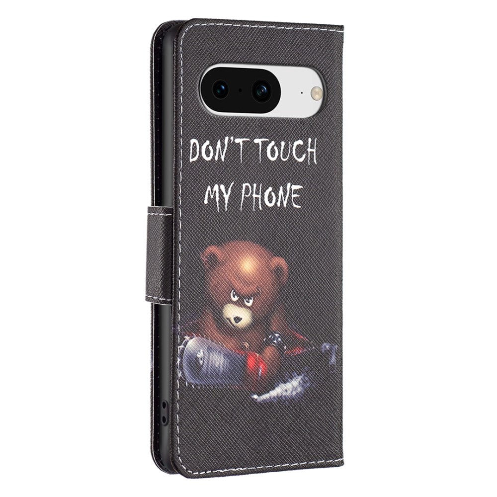 Google Pixel 8 Læder Mobil Cover m. Pung - "Don't Touch My Phone Bjørn"