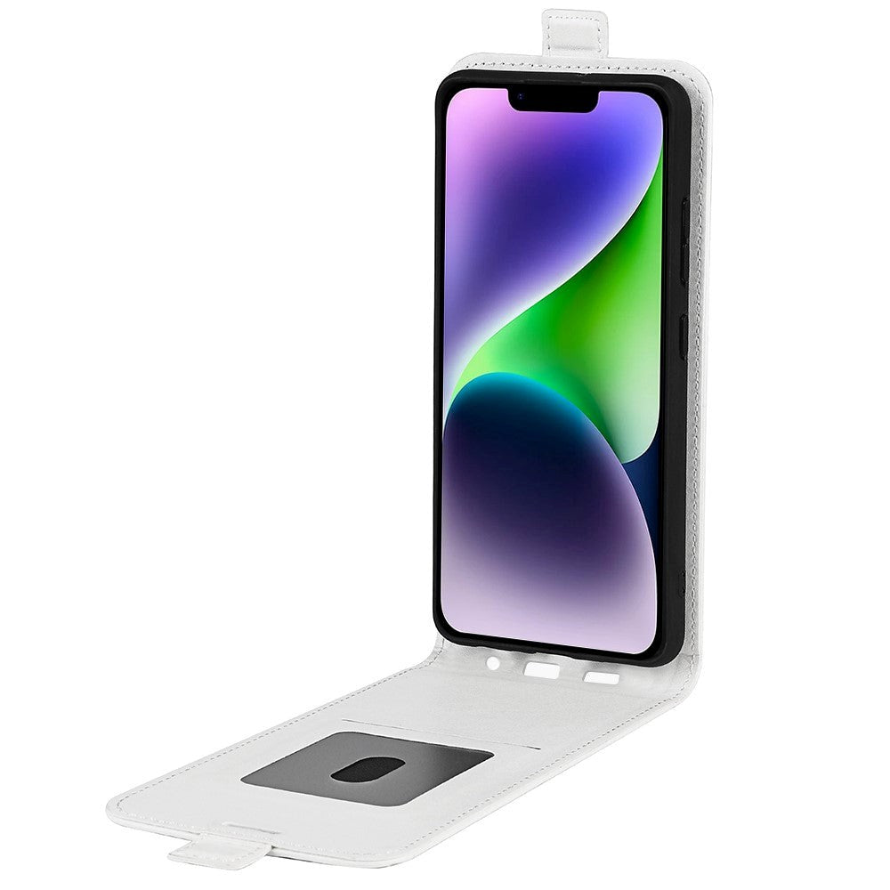 iPhone 15 Vertikalt Læder Mobil Cover m. Kortholder - Hvid