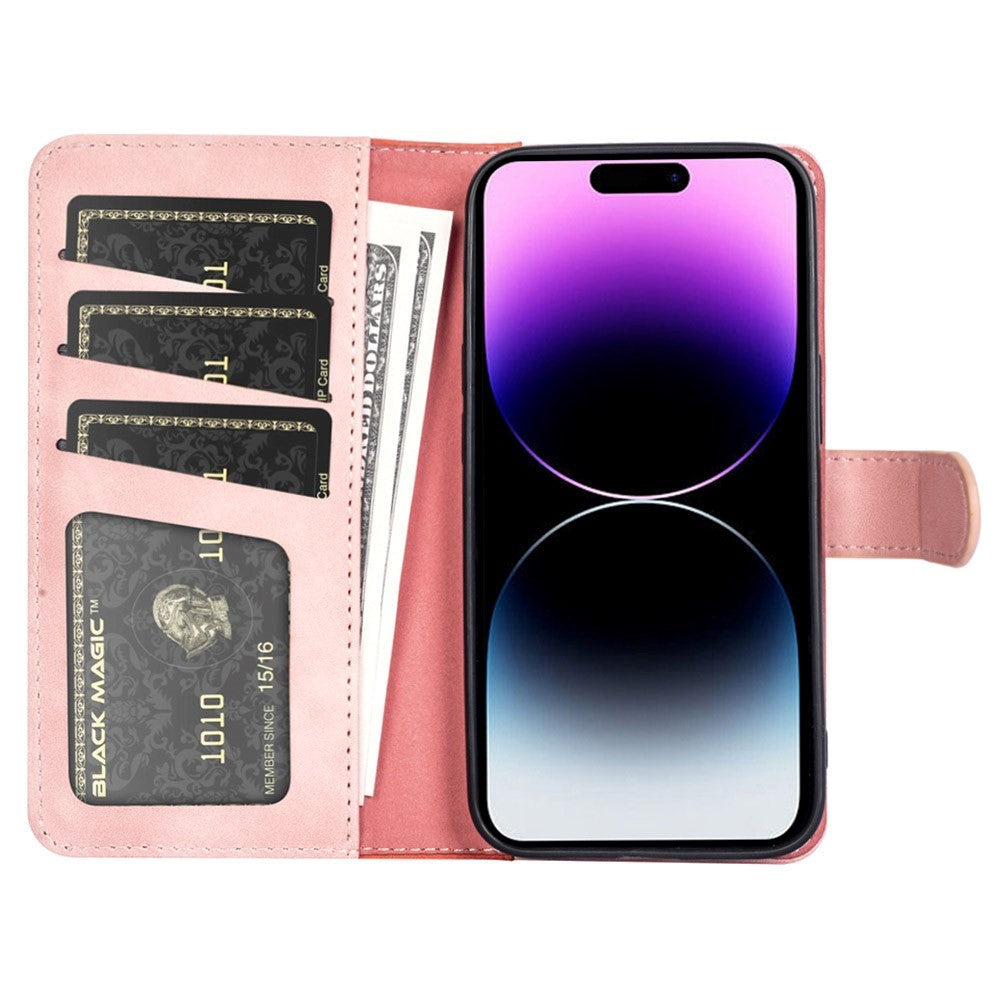 iPhone 15 Pro Max Multifarvet Mobil Læder Cover m. Pung - Lyserød / Rød