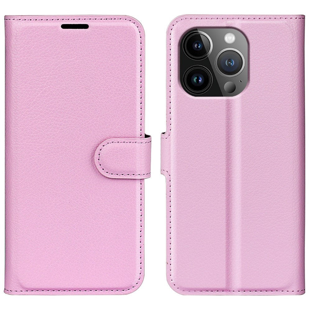 iPhone 15 Pro Max Litchi Læder Mobil Cover m. Pung - Rosa