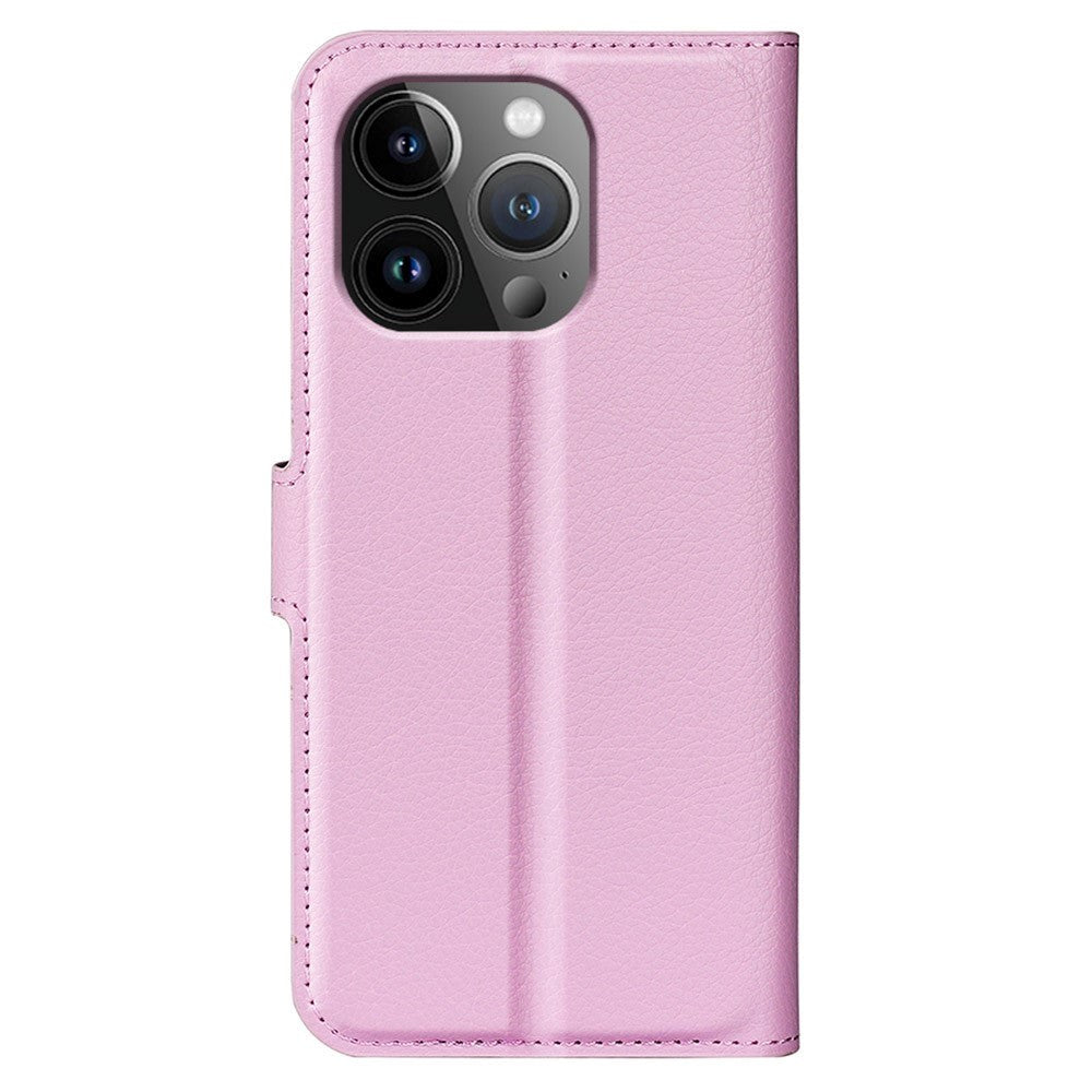 iPhone 15 Pro Max Litchi Læder Mobil Cover m. Pung - Rosa