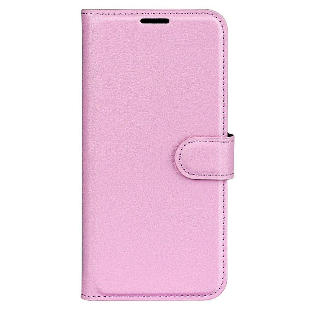 iPhone 15 Pro Litchi Læder Mobil Cover m. Pung - Pink
