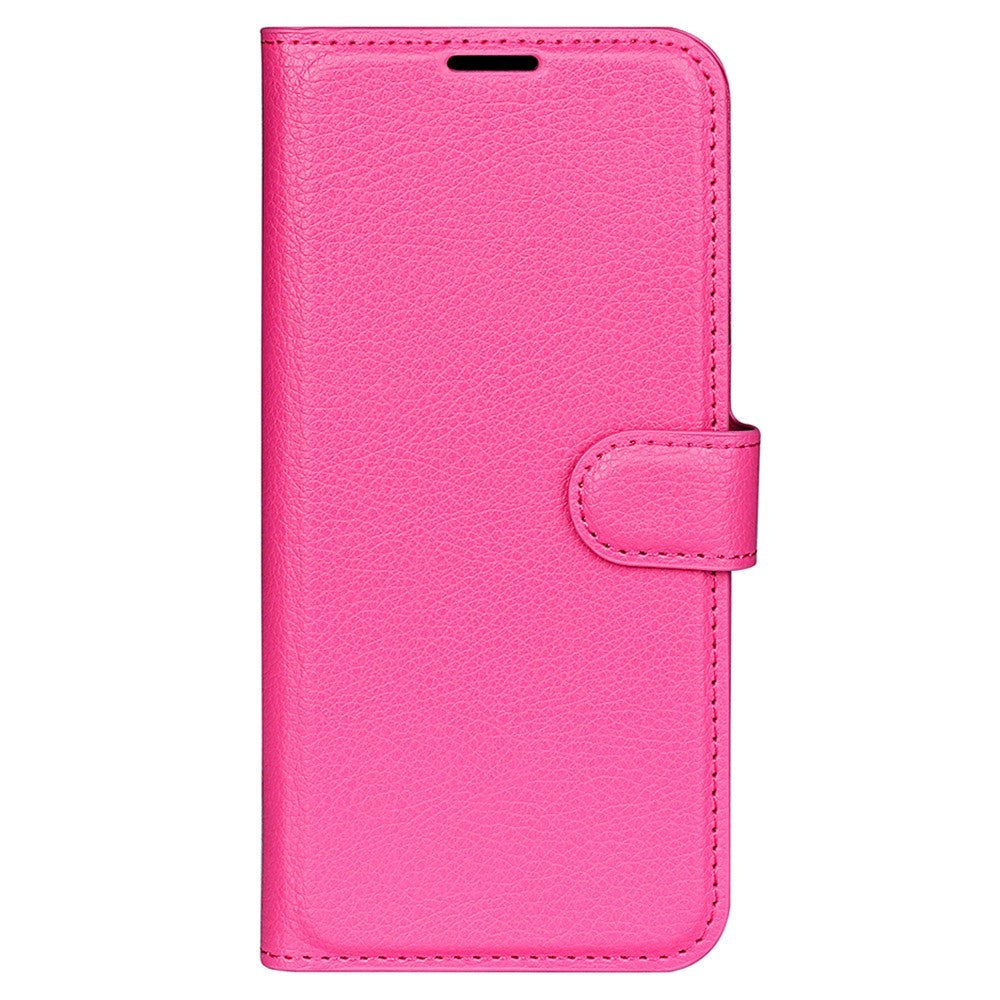 iPhone 15 Pro Litchi Læder Mobil Cover m. Pung - Rose