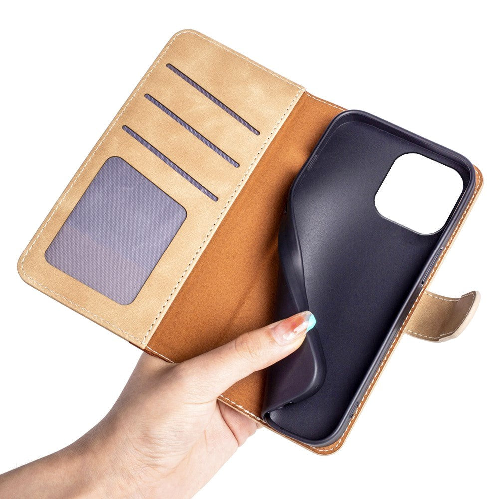 iPhone 15 Pro Multifarvet Mobil Læder Cover m. Pung - Mørk / Lys Brun