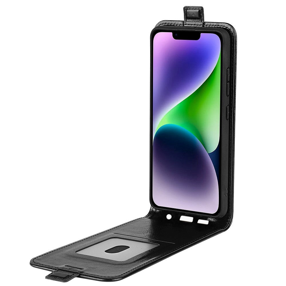 iPhone 15 Plus Vertikalt Læder Mobil Cover m. Kortholder - Sort