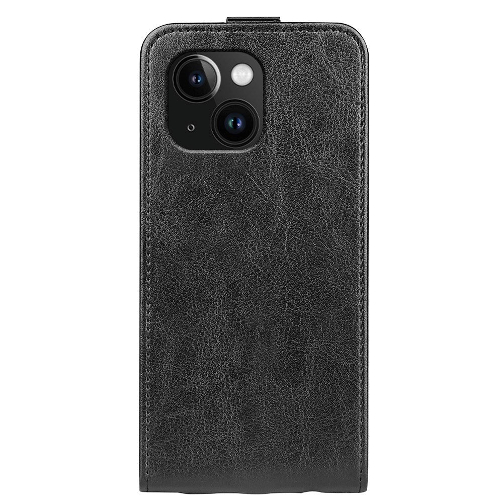 iPhone 15 Plus Vertikalt Læder Mobil Cover m. Kortholder - Sort