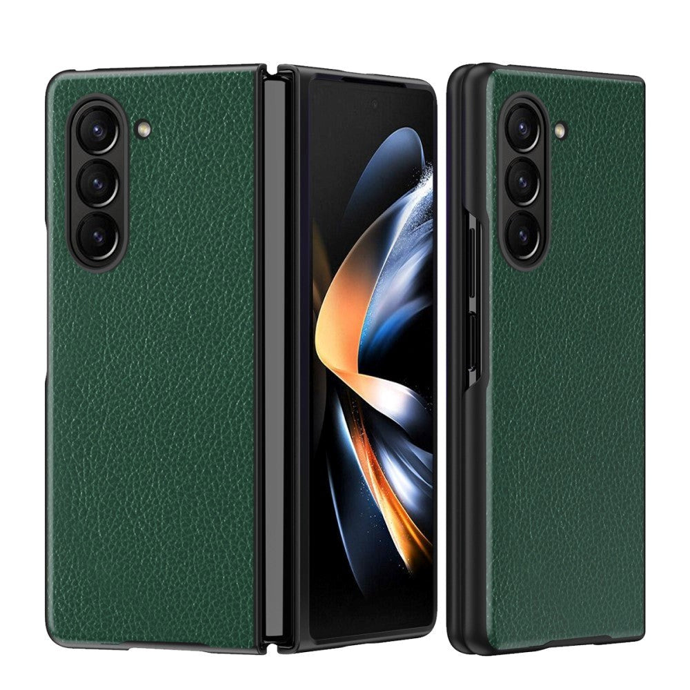 Samsung Galaxy Z Fold5 5G Læderbetrukket Litchi Mobil Cover - Grøn