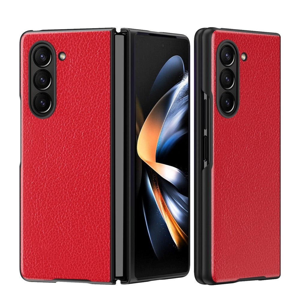 Samsung Galaxy Z Fold5 5G Læderbetrukket Litchi Mobil Cover - Rød