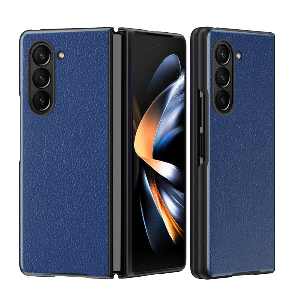 Samsung Galaxy Z Fold5 5G Læderbetrukket Litchi Mobil Cover - Blå